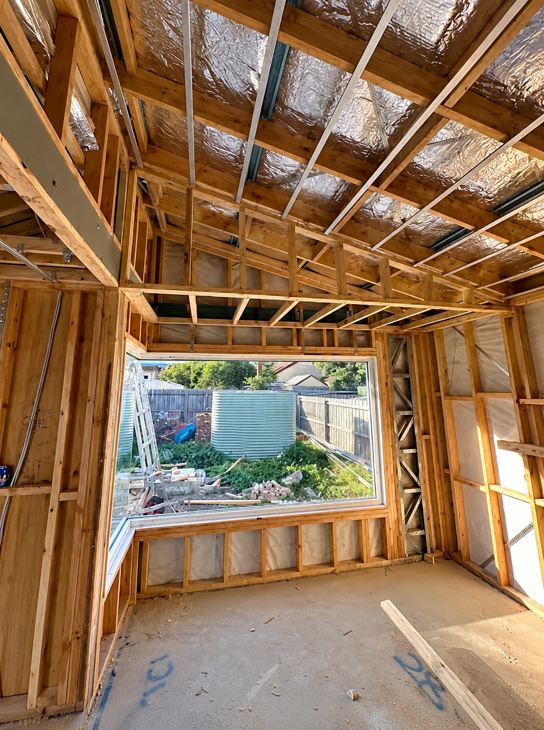 Timber wall framing under construction